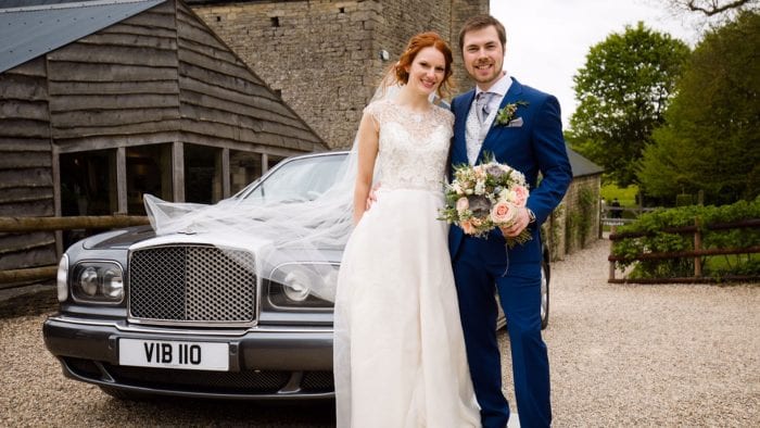 Ben and Beth with their Bentley Arnage wedding car
